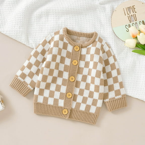 Baby Sweater Knit Infant Kid Clothing Tops Long Sleeve Autumn Newborn Girl Boy Tops Fashion Plaid Cardigan Warm 0-18M Outerwear