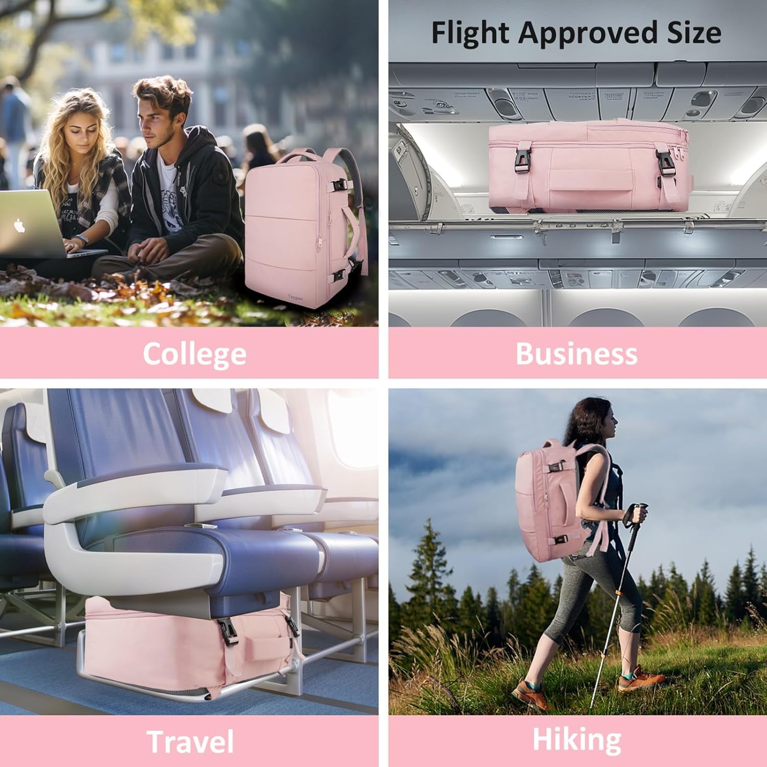 Taygeer Travel Backpack for Women, Carry on Big Bag , TSA 15.6in Laptop Bag Pink