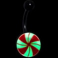 thumbnail image 2 of Body Candy Womens 14G Steel Black Navel Ring Piercing Glow In Dark Holiday Peppermint Candy Belly Button Ring, 2 of 8
