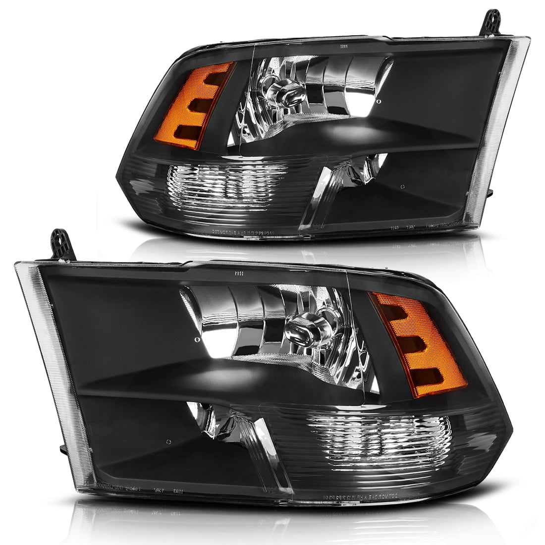 RVNI Quad Style Headlights Assembly for 2009-2018 Dodge Ram 1500 2500 3500 Black