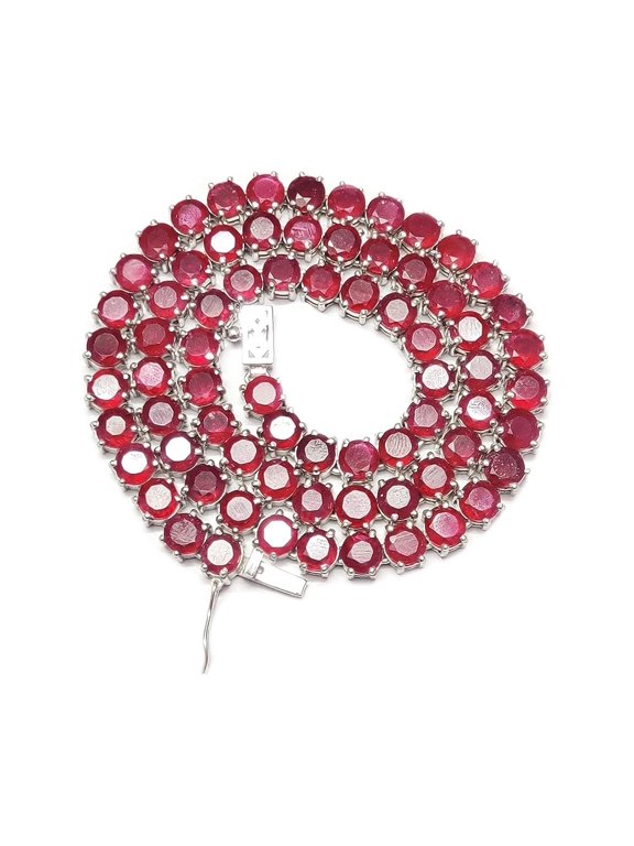 4 mm Round Ruby Tennis Necklace Round Ruby Necklace Red Ruby Necklace Real Ruby Necklace Ruby Tennis Chain Natural Ruby Necklace Ruby July Birthstone Necklace