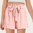 thumbnail image 2 of KICILVS Girls Paperbag Shorts Tie Waist Ruffle Summer Shorts with Pockets Casual Lightweight Daily Wear Play Bottoms 5-14 Years, 2 of 5
