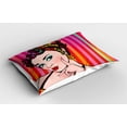 thumbnail image 2 of Art Pillow Sham Blue Eyed Lovely Woman with Striped Background Pop Art Advertising Retro, Decorative Standard Queen Size Printed Pillowcase, 30 X 20 Inches, Red Eggshell Multicolor, by Ambesonne, 2 of 2