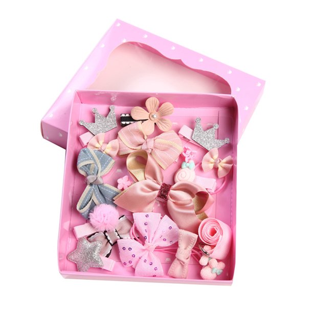 Qarigey 18 unids/set estilos mixtos lazos para el cabello niños niñas regalo de vacaciones pinza para el cabello Kit de soporte de cola de Accesorio para el cabello rosado