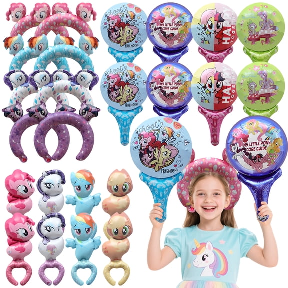 My Little Pony Birthday Foil Balloon Decoration Set - My Little Pony Balloon Headband & Handheld Foil Balloons & Wrist Balloons Hand Wearing Balloons for My Little Pony Themed Party Supplies