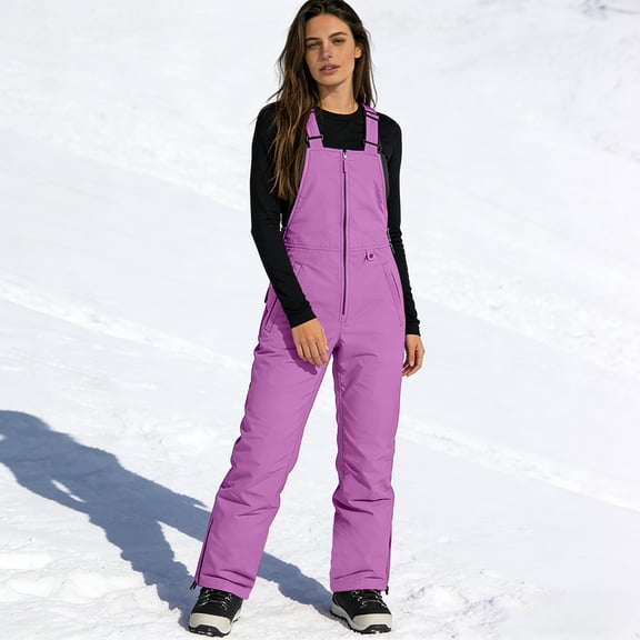 CCRFTGI Womens Snow Pants Baggy Snowboarding Adjustable Straps Snow Pants Winter Athletic Outdoor Waterproof Insulated Bib Overalls Womens Snow Bibs Purple Pink S