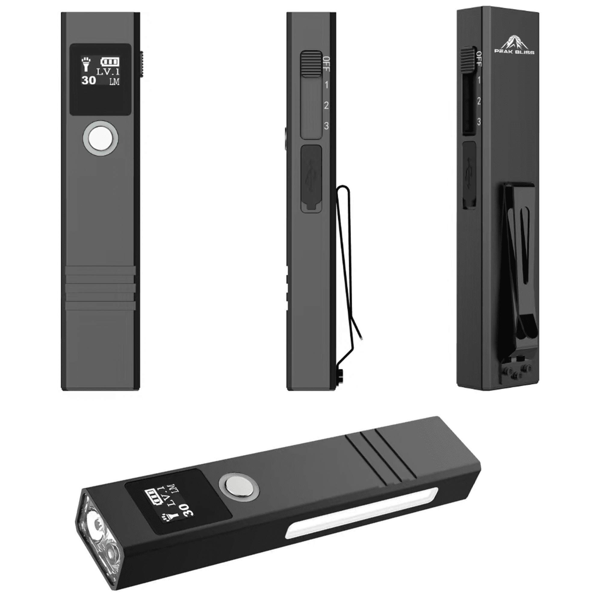 EDC 3-in-1 Flat Flashlight 1200 Lumen LED with Green Beam & UV Light, Magnetic Base, Rechargeable, Lightweight & Durable (Black)
