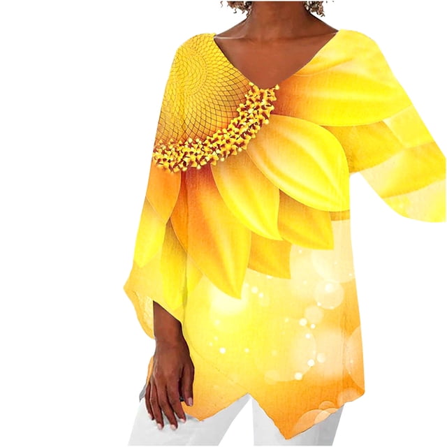 Birdeem Femmes Décontracté Manches Longues Col en V Hauts Blouse Ample T-Shirts Imprimés Blouse