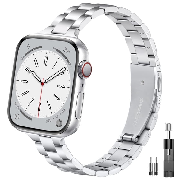 ZYX Slim Stainless Steel Band for Apple Watch, Women's 14mm Thin Metal Strap with Tool, Sliver, 38mm/40mm/41mm/42mm(Series 10 11)