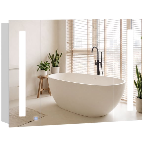 kleankin Lighted Medicine Cabinet with Mirror USB Charge, High Gloss White