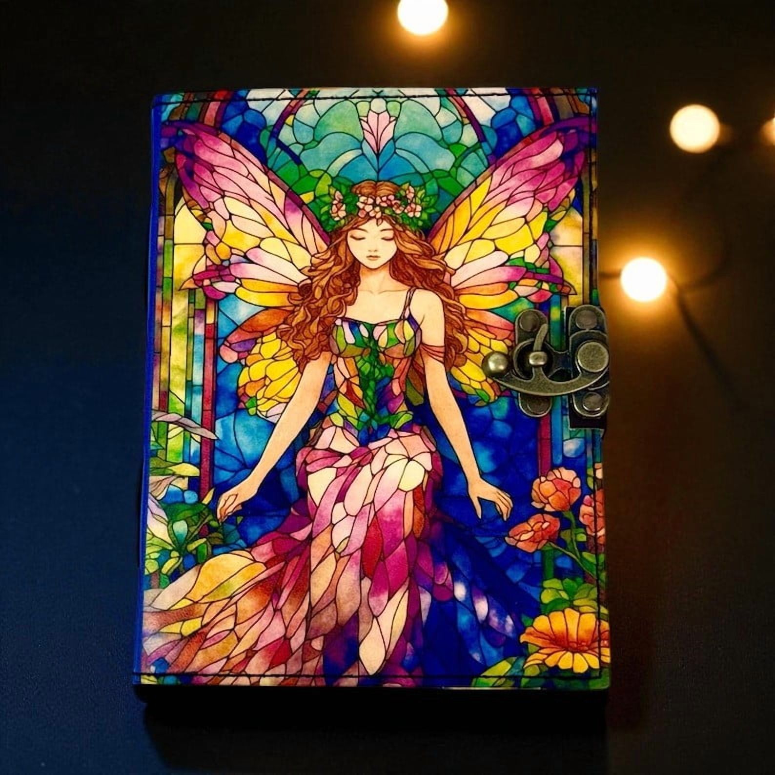 Fairy Leather Grimoire Journal – Handmade 200-Page Book of Shadows, Vintage Witchcraft Spellbook, Wiccan Pagan Journal, Gothic Witchy Gift