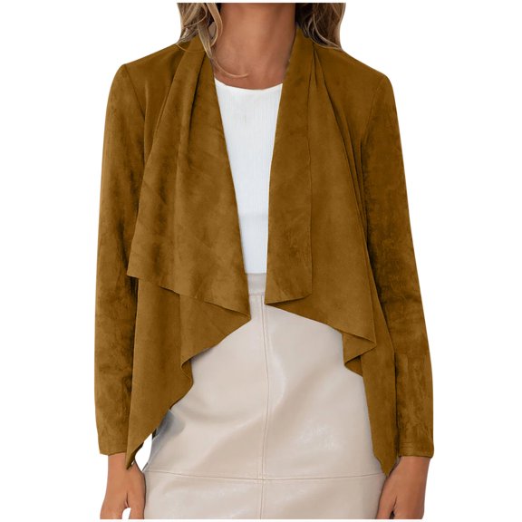 IROINNID Women's Open Front Coat Long Sleeve Solid Color Outwear, Loose Button Blouse Shirt Strapless Bat Type Irregular