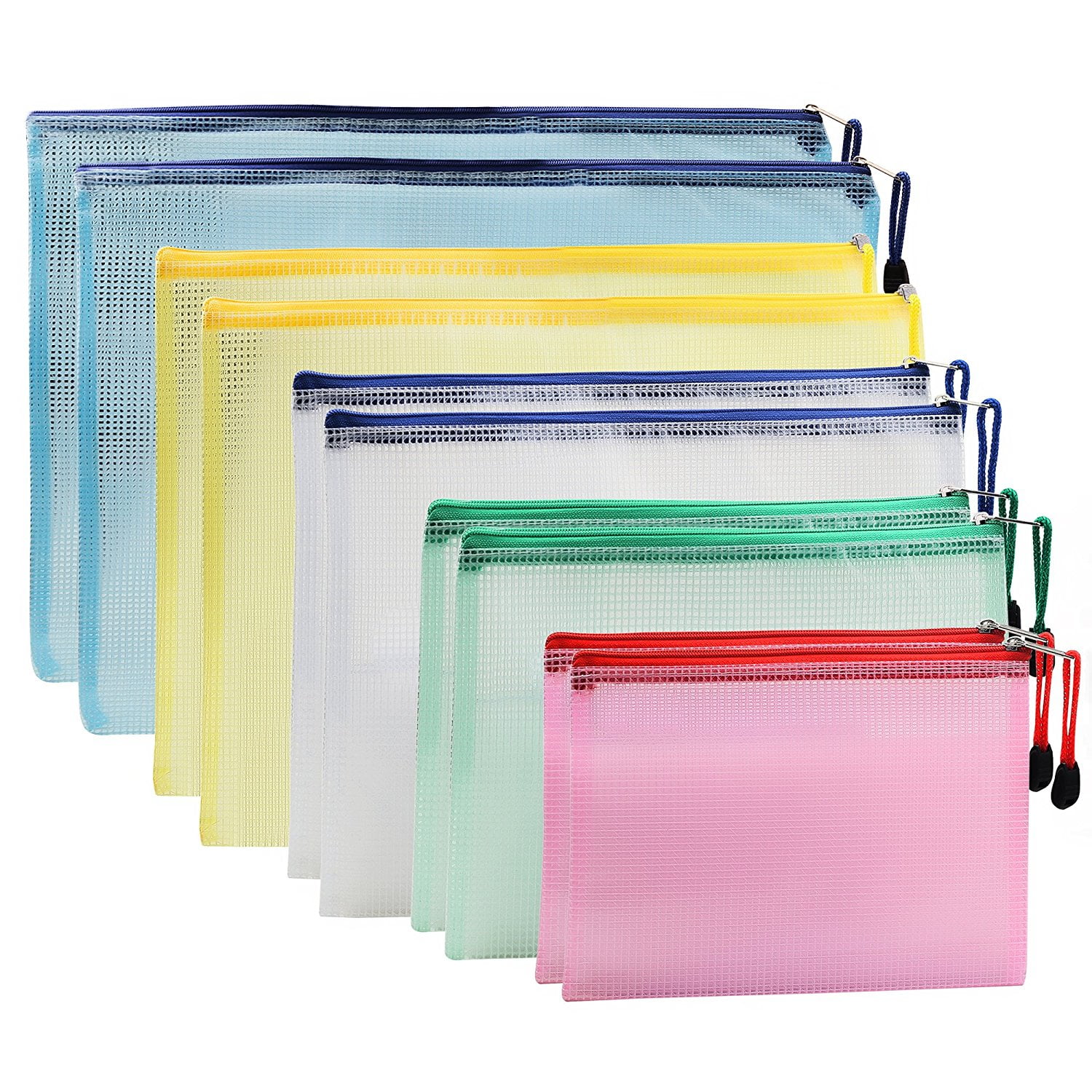 Waterproof Plastic Mesh Zipper Pouch for School Office Supplies 10 Pack Plastic Mesh Zipper Pouch Document Bag 10x14 in Toys Puzzles & Games Organizing Storage Zipper Pouches for Storage 