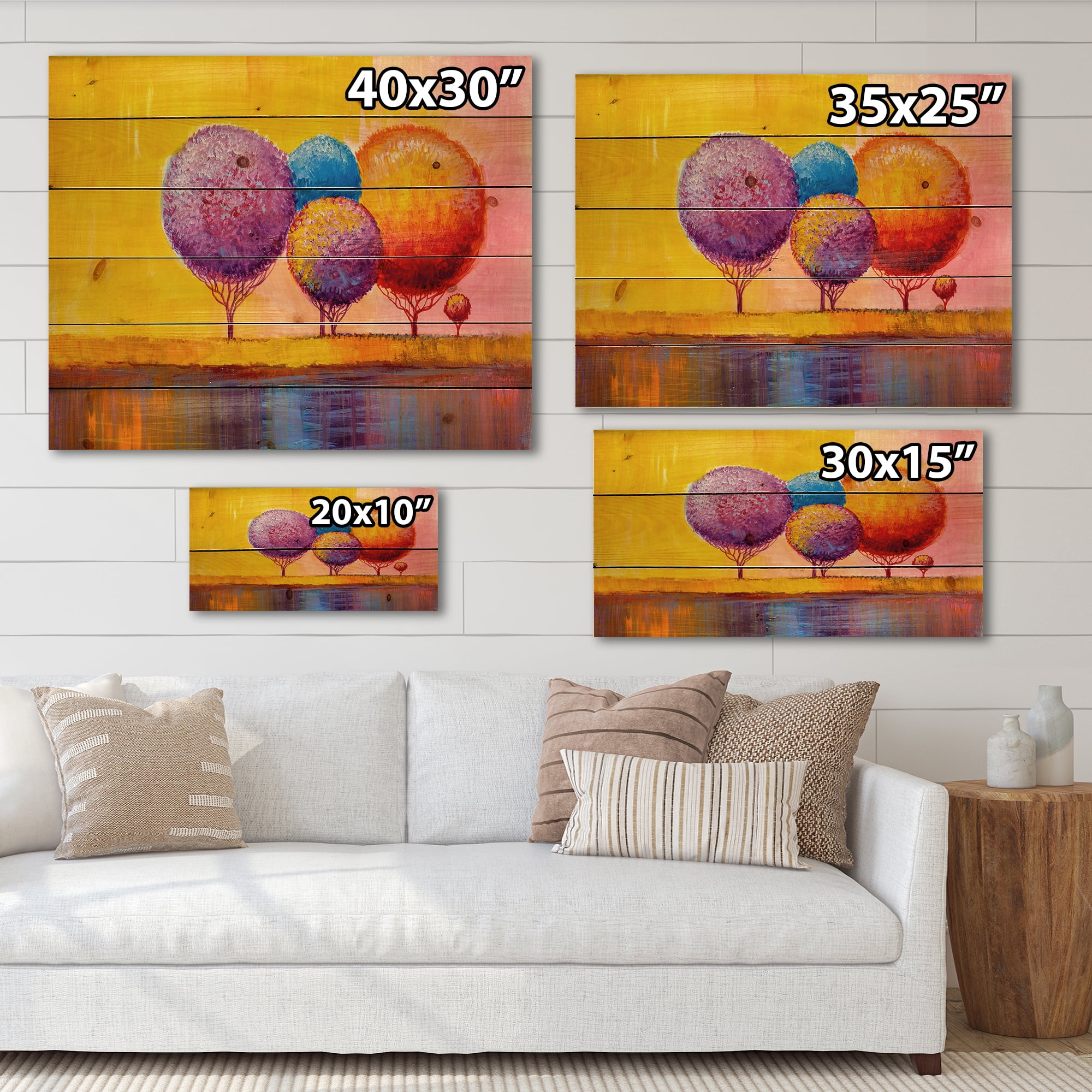 Designart 'Autumn Colorful Fantasy Trees I' Modern Print on Natural Pine Wood