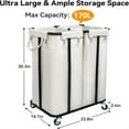 thumbnail image 4 of Double Laundry Hamper with Wheels 170L Rolling Laundry Basket Organizer Laundry Cart with Steel Frame and Removable Bags Large Dirty Clothes Hamper Dorm Room Storage for Bedroom (Beige), 4 of 5