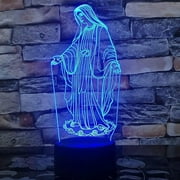 Xdorra 3D Night Light Virgin Mary 3D Everlasting Light Decor, Lady Optical Illusion LED Bedside Lamp Room Decor,7 Colors Changing LED Lamps Birthday Gifts for Girls Women Men and Church Decor