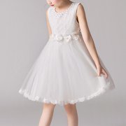 Flower Girl Dress Kids Baby Bowknot Tutu Princess Wedding Bridesmaid Birthday Party Pageant Dress 3-14T White 3-4 Years