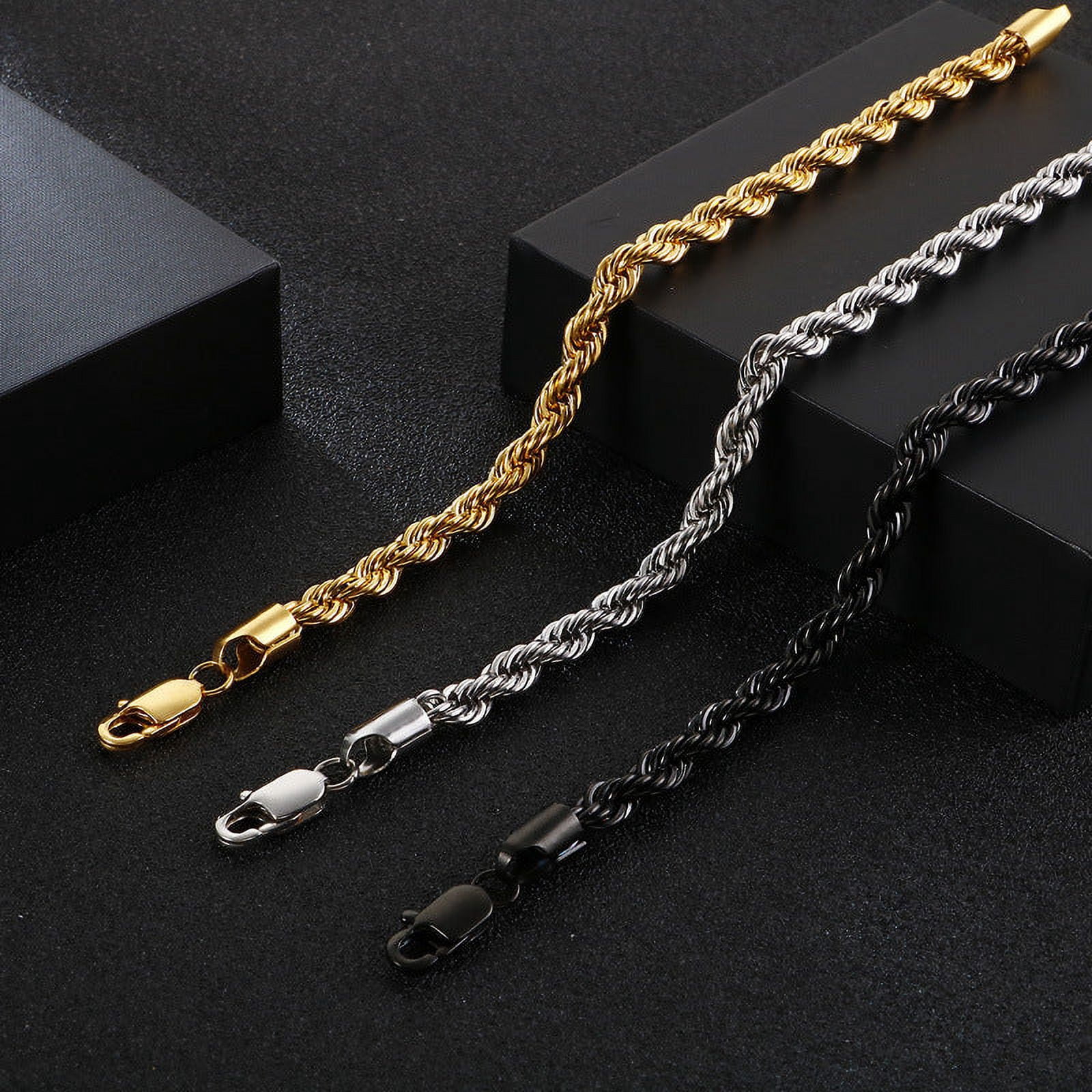 Men's Stainless Steel Braided Bracelet Twisted Rope Bracelet Fashion Plated Twist Chain Bracelet Elegant Silver and Black Tone Jewelry