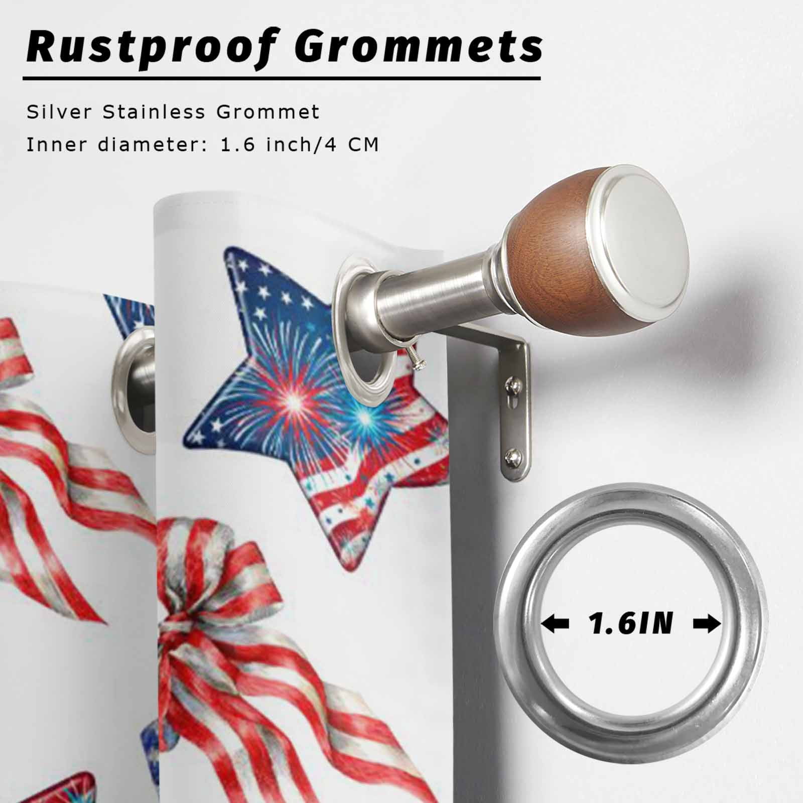 Independence Day Outdoor Curtains for Patio, US Flag Red Blue Stripe Patriotic Star Bow Fireworks Sunshade Privacy Drapes Grommet Waterproof Outside Curtains for Porch Balcony 54"x108", 1 Panel