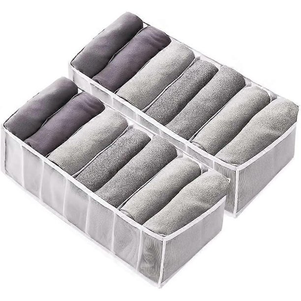 Organizador de ropa con cajones, separador de compartimentos para armario, ropa interior, portátil, 7 compartimentos, caja de almacenamiento de malla lavable (2 unidades, blanco, pequeño)