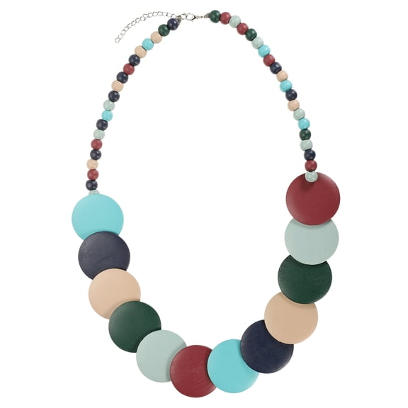 Uxcell Chunky Beaded Necklace, Wooden Round Disc Beaded Necklace Ball Pearl Bead Collar Necklaces for Women Men Handmade Jewelry Trendy Accessories, Blue Series