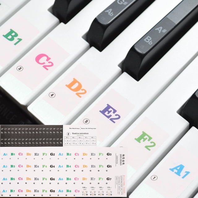 Etiquetas de teclas de piano Uxcell para 88/61/54 teclas, pegatinas de teclado con letras, guía de notas de piano, etiquetas removibles y coloridas