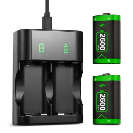 Insten 2-Pack 2600mAh Rechargeable Battery For Xbox Series X / Series S / One / One S Controller, with Charging Station Kit & USB-C Fast Charger Cable