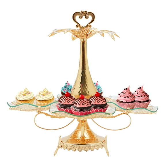 Cupcake Stand, Home Buffet Dessert Tower, Round Wave Glass Serving Tray, Reusable Treat Stacked Pastry Serving Platter for Birthday Wedding Party Display Decoration