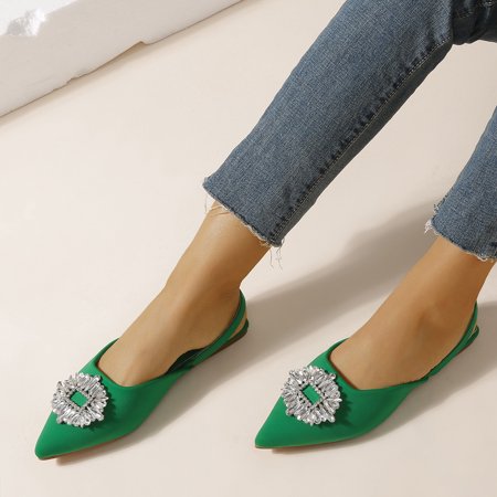 

Women‘s Rhinestone Decor Slingback Sandals Pointed Toe Flat Sandals Slide Sandals For Women