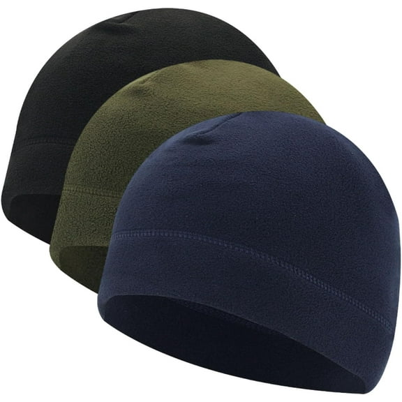 3 Packs Skull Cap Beanie Hat, Winter Thermal Fleece Running Hat, Beanie Cap Headwear with Ear Covers, Elastic Helmet Liner for Running Cycling for Women Men