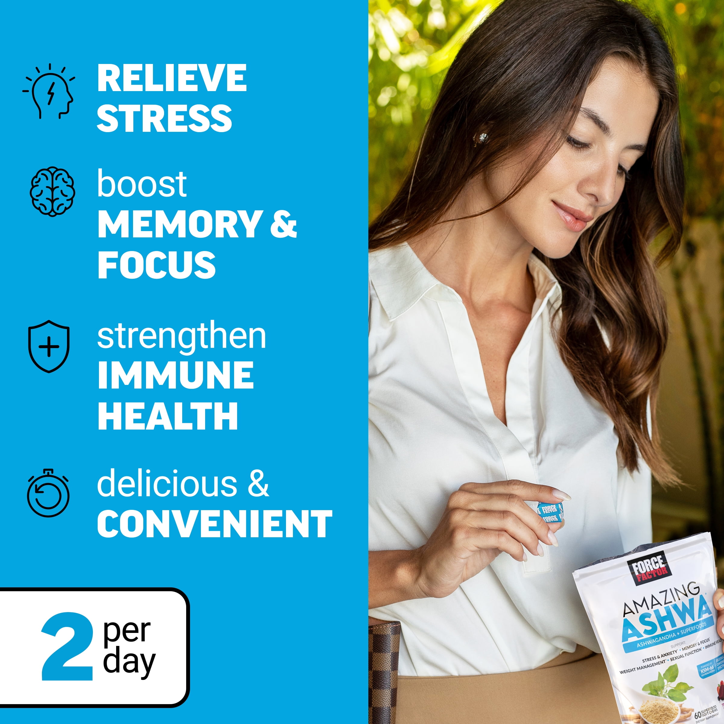 Force Factor Amazing Ashwa with KSM-66 Ashwagandha & L-Theanine for Stress Relief, Relaxation & Cortisol Balance, Triple Berry, 10 Soft Chews