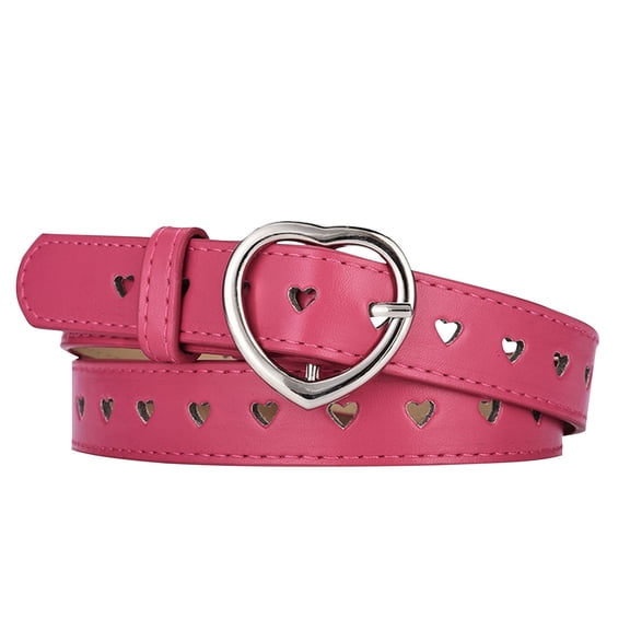 Girls Heart Shape Buckle Belts Y2K Sweet Thin Faux Leather Belt Classic Hole Belts