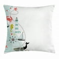 thumbnail image 1 of Nautical Throw Pillow Cushion Cover, Ornate Border Design with Maritime Elements Animals Lighthouse Whale Anchor Wheel, Decorative Square Accent Pillow Case, 24 X 24 Inches, Multicolor, by Ambesonne, 1 of 2