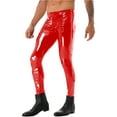 thumbnail image 3 of Doomiva Men's PVC Leather Skinny Pants Stage Club Solid Zipper Crotch Stretch Tight Leggings Red 4XL, 3 of 6