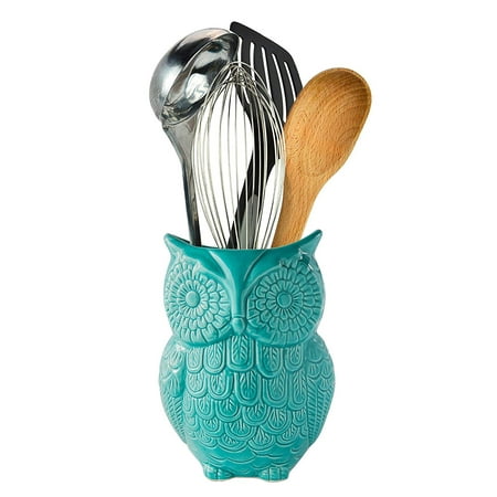 Utensil Crock Owl .Owl Utensil Holder by Comfify - Decorative Ceramic Cookware Crock & Organizer, in Lovely Aqua Blue Color - Utensil Caddy and Perfect Kitchen Ceramic Décor Gift - 5