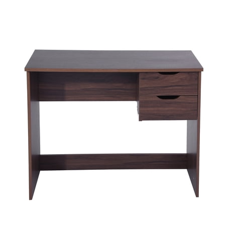 Computer Desk  Multipurpose Home Office 35.4  Study Writing Desk Workstations with 2 Storage Drawers  Walnut
