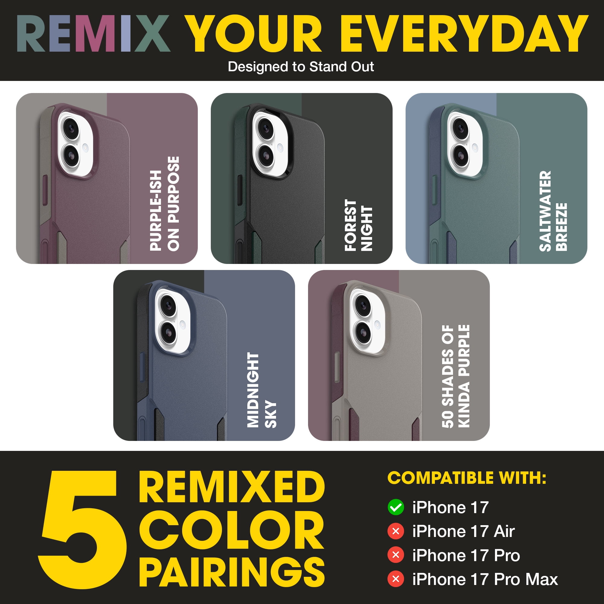OtterBox iPhone 17 (Only) – Commuter Series Case – Built-In MagSafe – Thin, Dual-Layer, Pocket-Friendly, Port Cover – 50 Shades of Kinda Purple