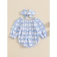 thumbnail image 6 of Hirigin Newborn Baby Girl Halloween Outfit 3 6 12 18 Months Ghost Print Long Sleeve Cotton Linen Romper Smocked Bodysuit Headband Set, 6 of 8