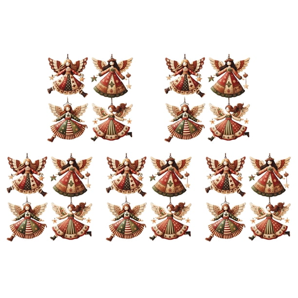 Adornos navideños de madera con forma de ángel. Adornos rústicos de estilo granja con forma de ángel. Adornos para colgar en el árbol de Navidad para decorar el hogar en Navidad.