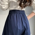 thumbnail image 5 of Women's Lantern Pants Summer Solid Casual Elastic Waist Wide Leg Dress Pants with Pockets Loose Fit Capris Free Size(Free Size,Blue), 5 of 5