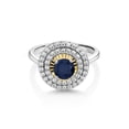 thumbnail image 2 of Gem Stone King 925 Sterling Silver and 10K Yellow Gold Round Blue Sapphire and White Moissanite Ring for Women (0.97 Cttw, Gemstone Birthstone, Available in Size 5, 6, 7, 8, 9), 2 of 4