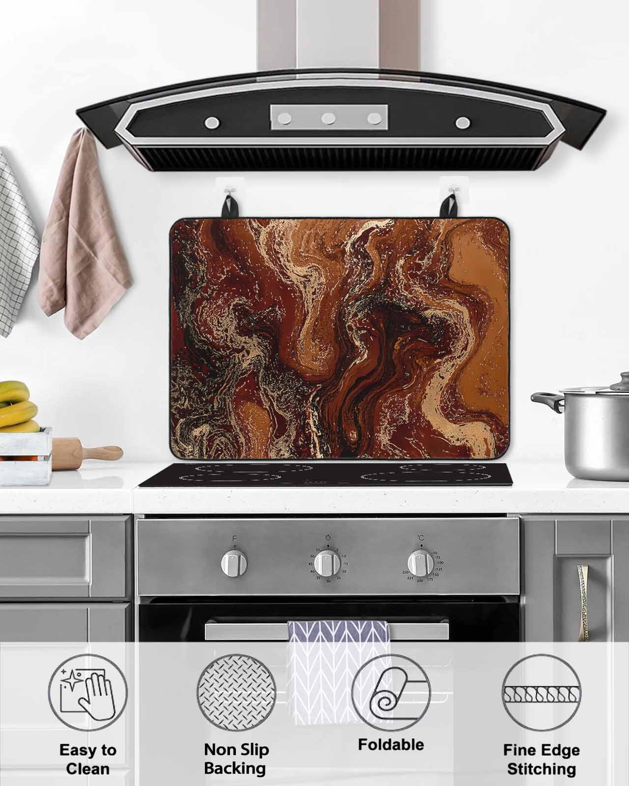 nqOlkjepod Large Induction Cooktop Protector Mat 36"x21", Brown Marble Stove Top Covers for Electric Stove, Ombre Abstract Striped Mottled Aesthetic Stove Burner Cover Mats, Glass Top Stove Cover