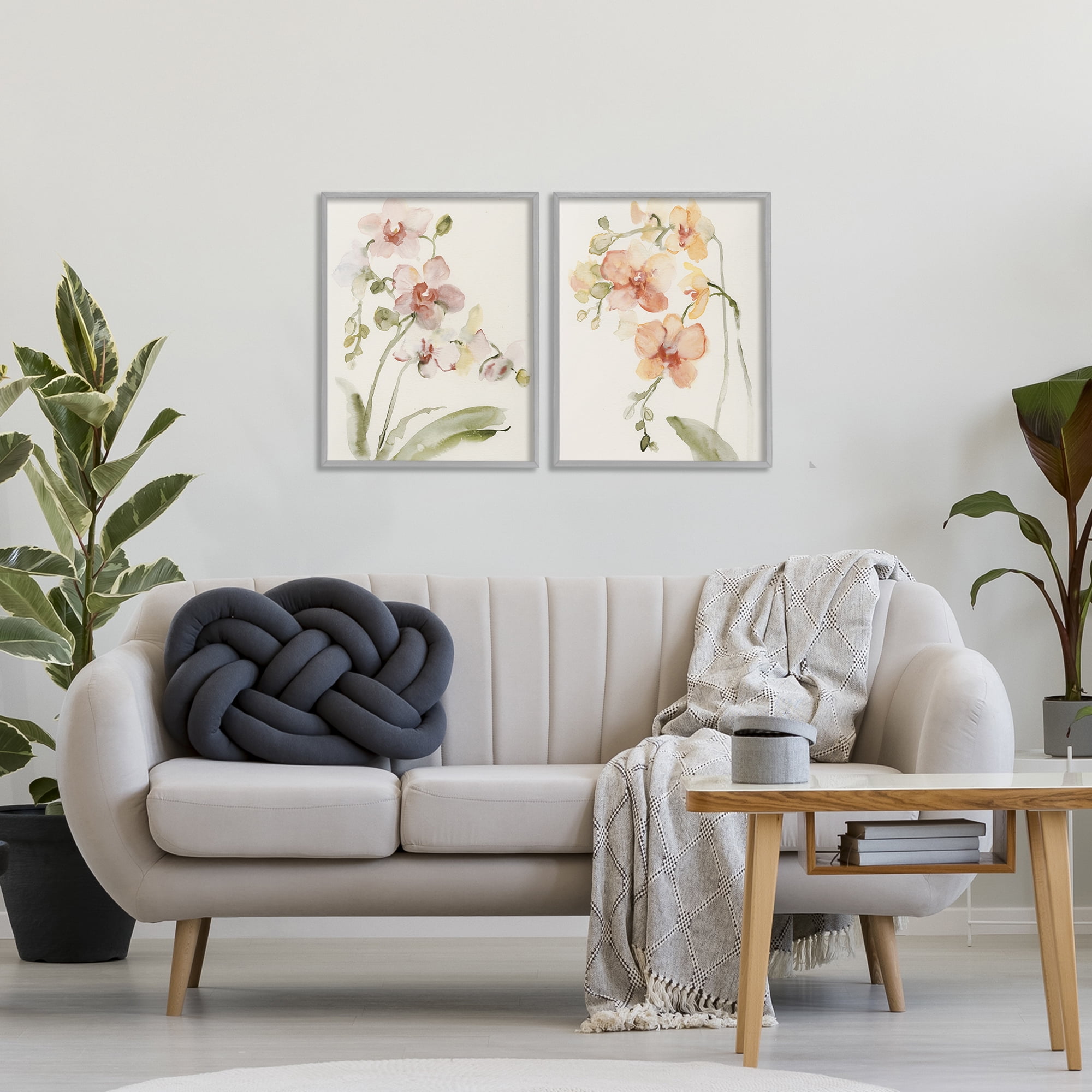 Stupell Industries Delicate Orchids in Bloom 2 Piece Gray Framed Giclee Art Set, design by Victoria Barnes
