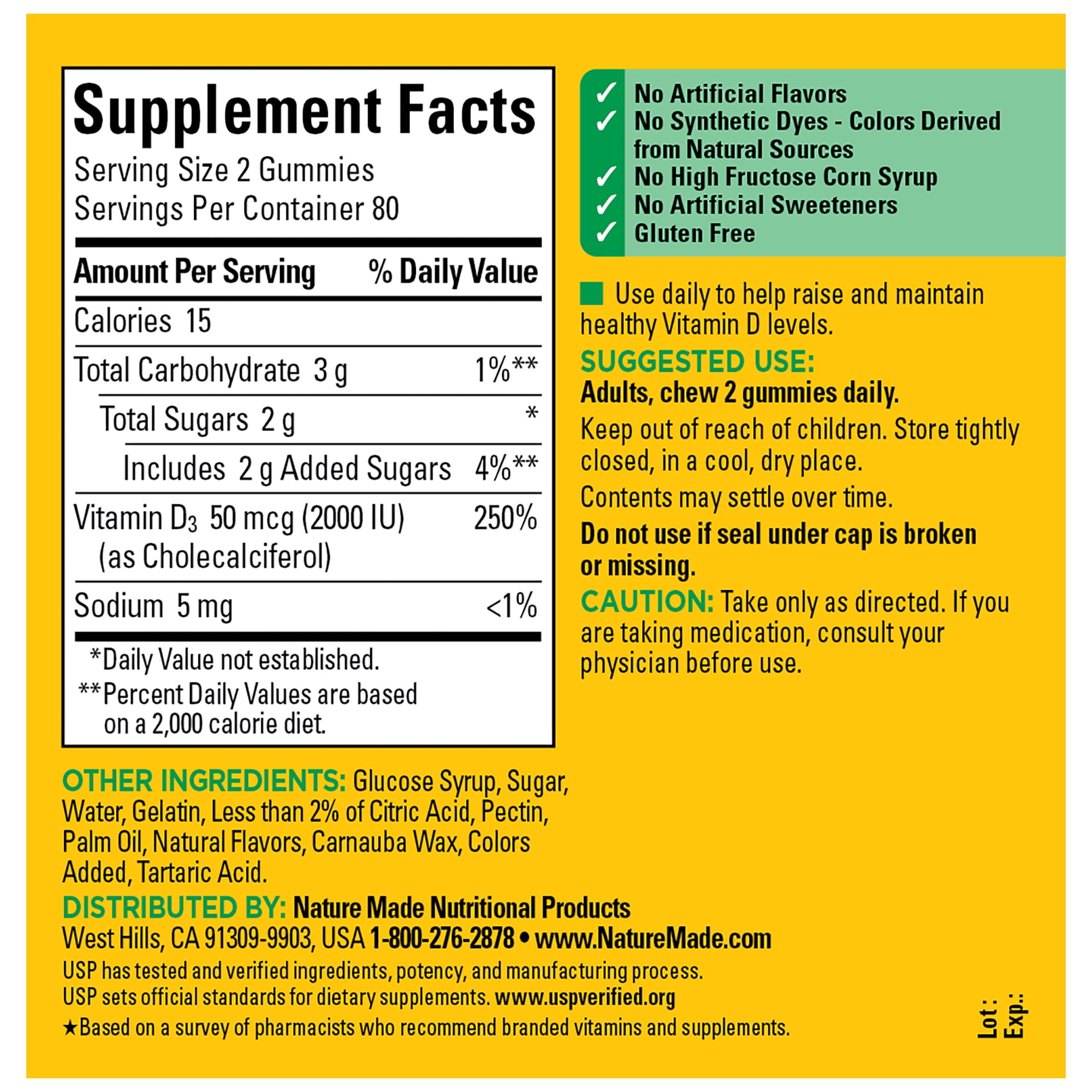 Nature Made Vitamin D3 2000 IU (50 Mcg) per Serving Gummies, Dietary Supplement, 160 Count