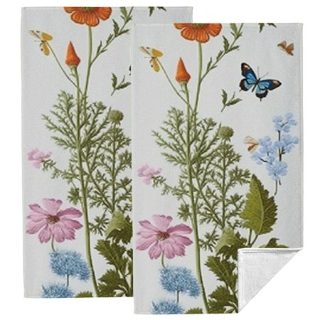 

Wuche Wildflowers Floral Spring Kitchen Towels Dish Towels Seasonal Summer Butterfly Decoration Hand Towels Set of 2 27.5*16in
