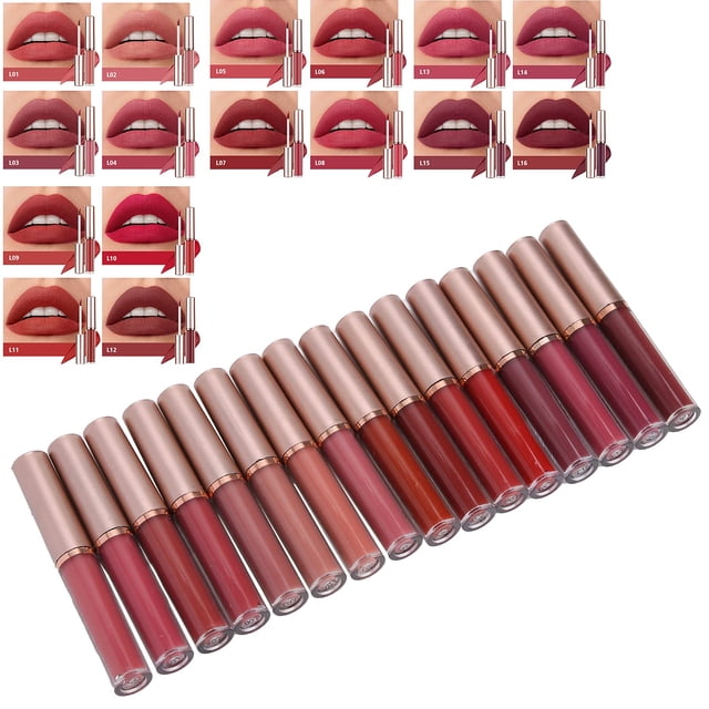 Juego de Brillo de Labios Mate de 16 Colores, Lápiz Labial Líquido de Color Intenso, Taza Antiadherente Resistente Al Agua, Lápiz Labial de Larga Duración,