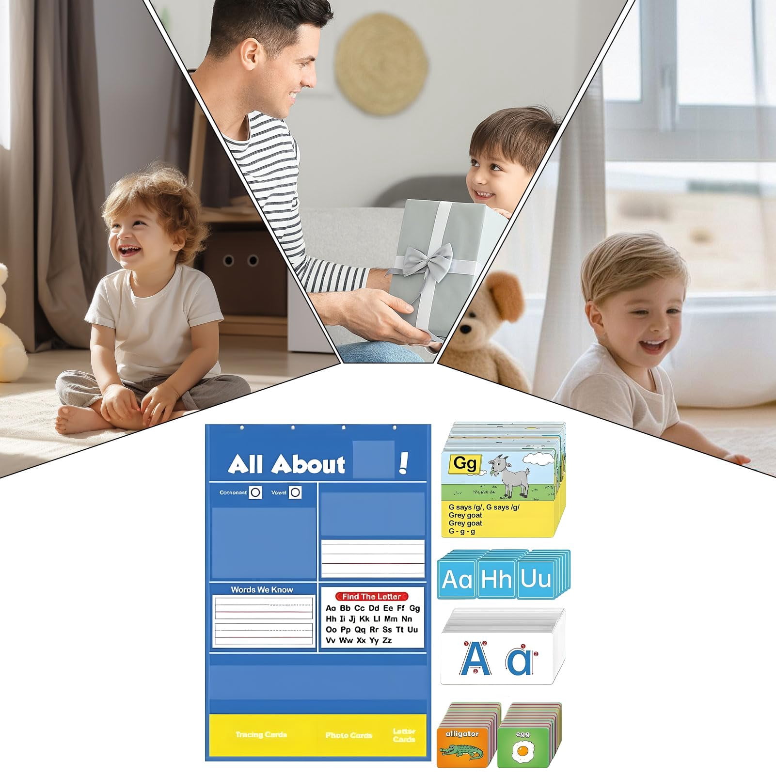 Kindergarten Literacy Pocket Chart With Cards Alphabet Learning Pocket ...