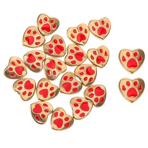 30 cuentas de huella de pata de perro en forma de corazón, con agujero grande, de metal, para hacer pulseras y joyas hechas a mano
