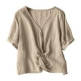 thumbnail image 2 of pstuiky Women Tops Plus Size Solid Color V-Neck Linen Top for Women Cotton and Linen Loose Fit Sleeveless Tie Front Basic Tees Khaki XXXL, 2 of 6