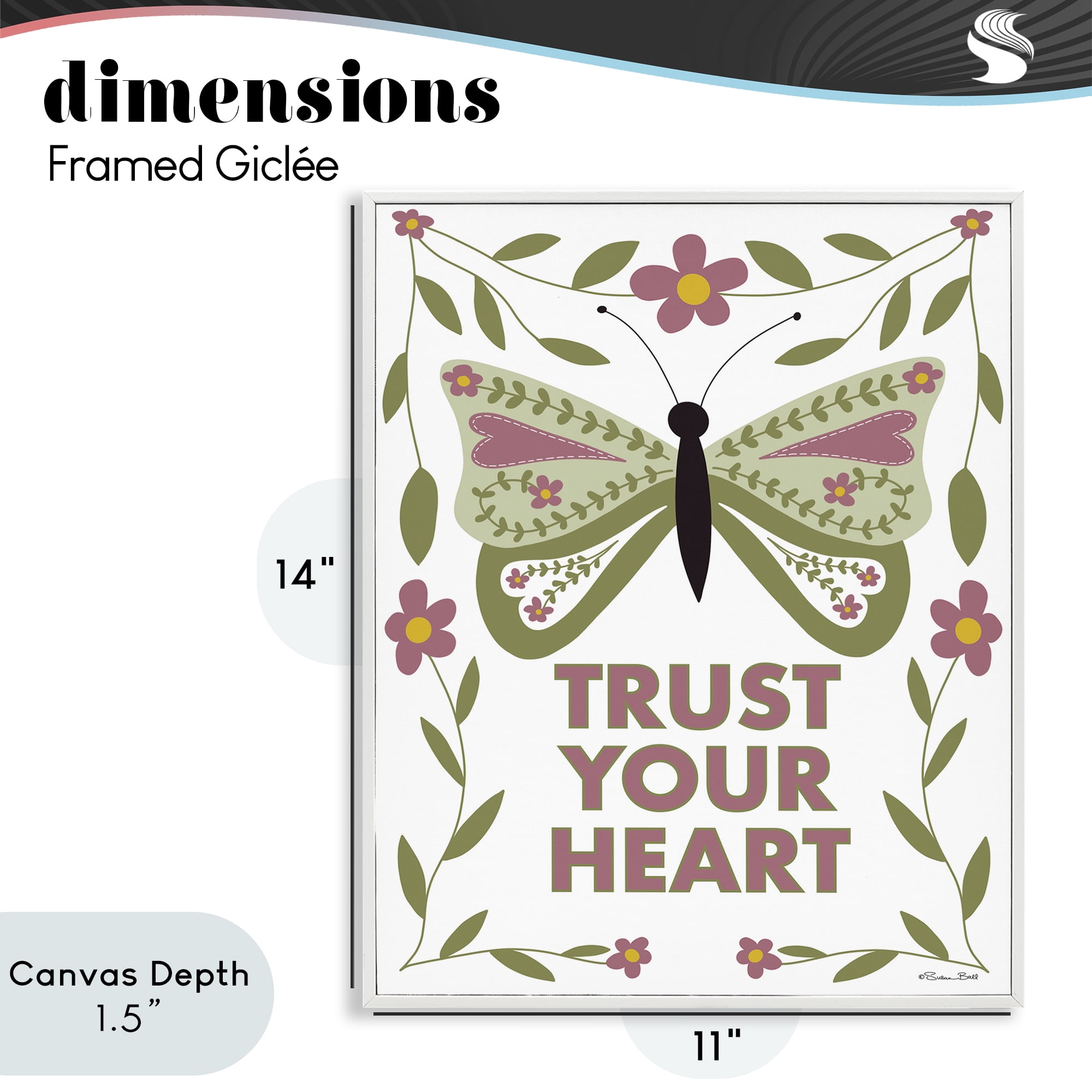Stupell Industries Trust Your Heart Symmetrical White Framed Giclee Art, design by Susan Ball